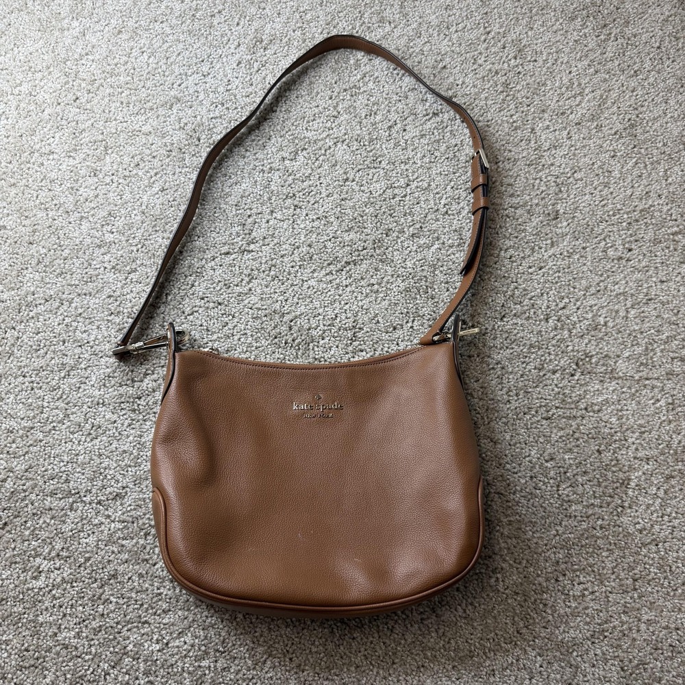 Kate Spade Shoulder Bag Womens Medium Brown Leather Zip Adjustable Strap Purse